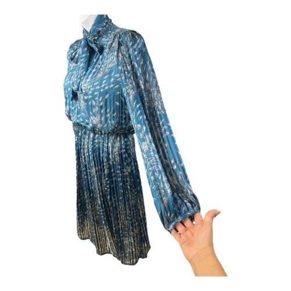 Vintage Francesca Of Damon For Starington Blue Floral Silk Blouson Dress Size16 - Picture 6 of 14